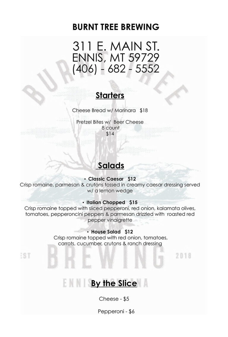 Menu - Burnt Tree Brewing - Ennis, MT